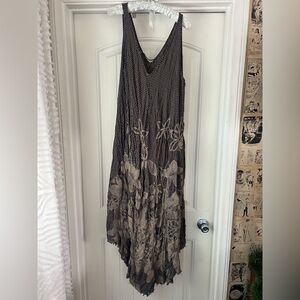 XCVI Gingham Asymmetrical Hem Maxi Dress W Embroidered Flowers XL